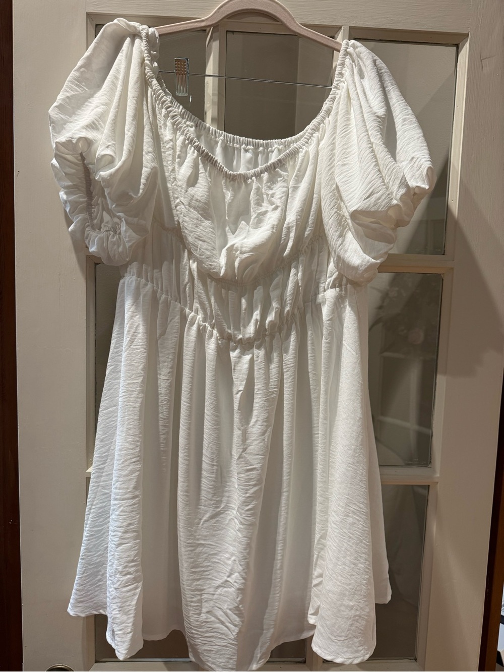 White Puff-Sleeve Off-Shoulder Mini Dress